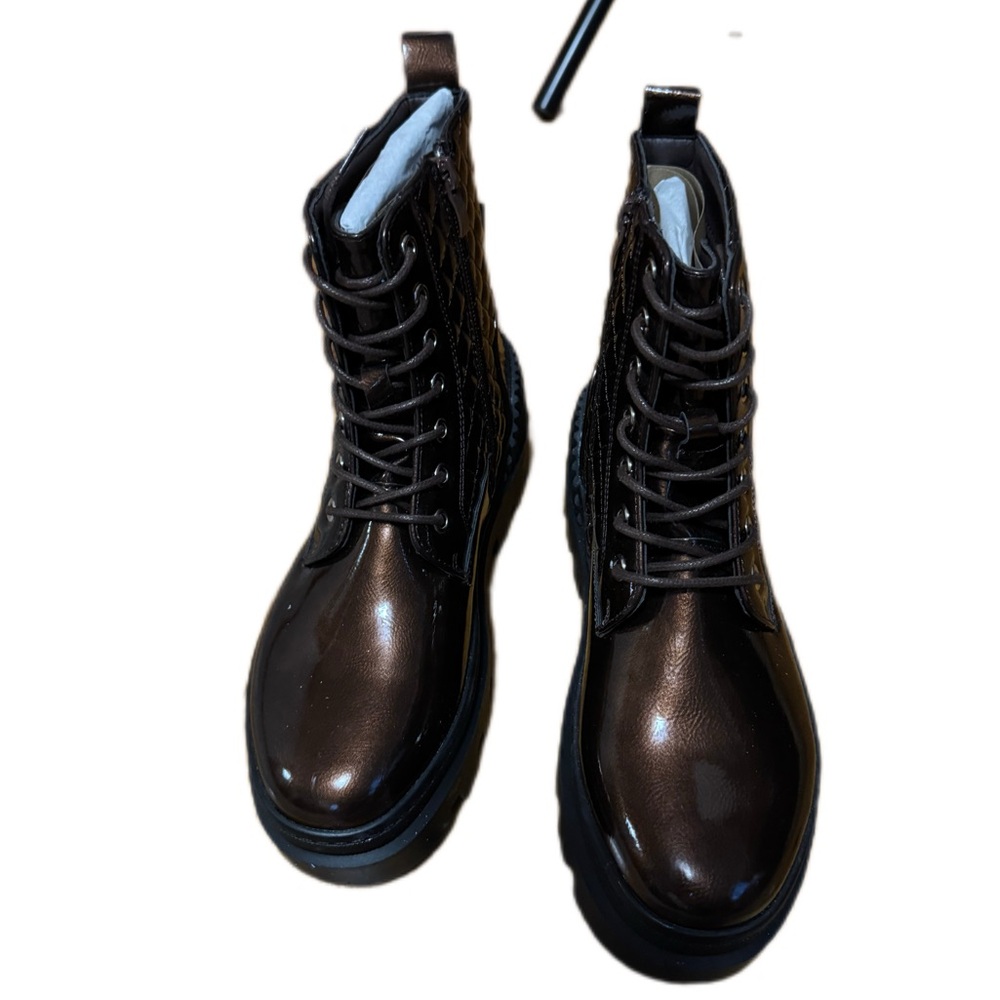 Black Ankle Boots with Chunky Sole and Glossy Finish